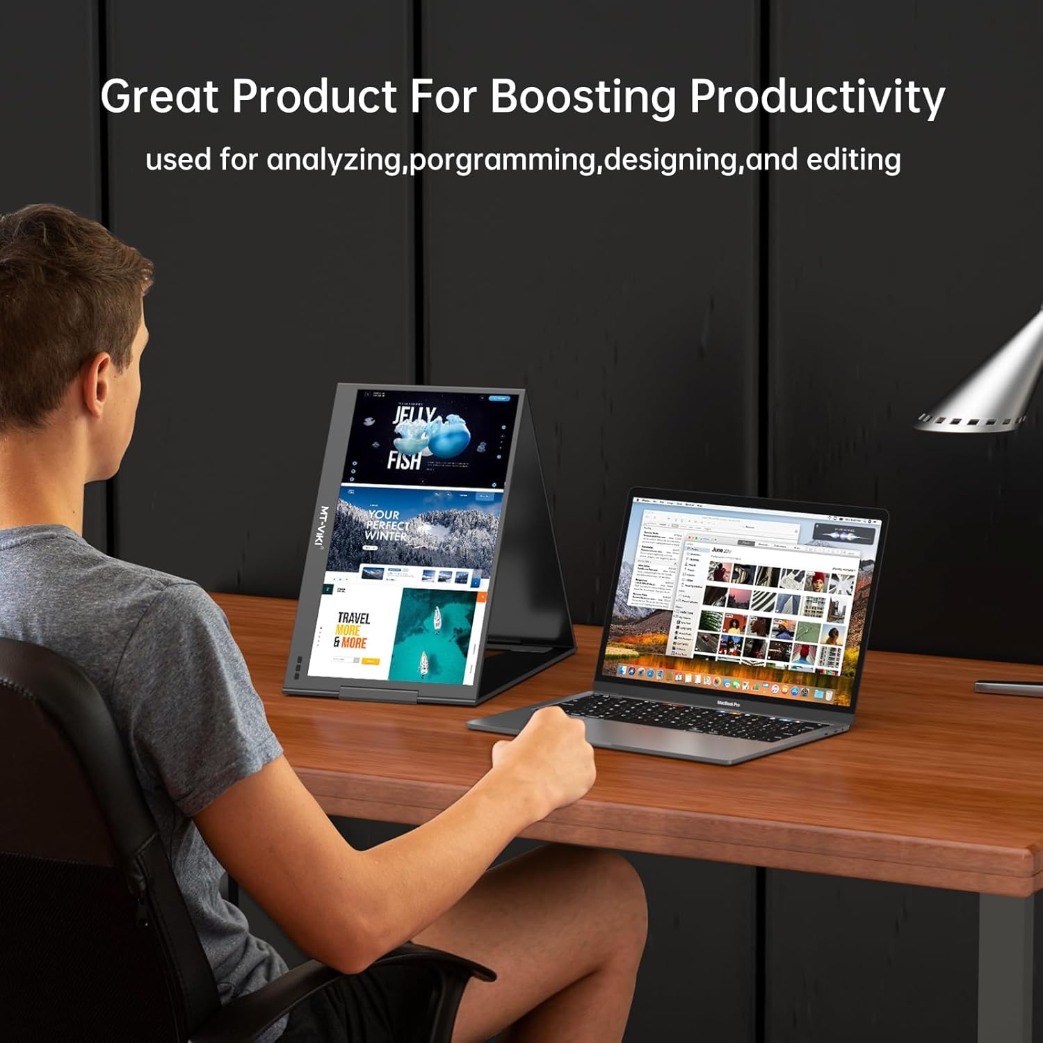 Draagbare drievoudige laptop schermverlenger 15.6 inch FHD 1080P IPS 360° draaibaar voor 11-16 inch laptops Mac/Android/Windows compatibel met één kab