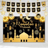 Ramadan & Eid Banner XL Zwart Polyester - Islamitische Feestdecoratie met 59% Korting