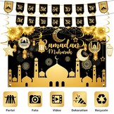 Ramadan & Eid Banner XL Zwart Polyester - Islamitische Feestdecoratie met 59% Korting