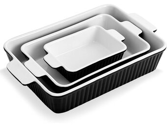 Ovenschalen set van 3, rechthoekig porselein met handvatten, 33x23,5 cm, 4000 ml, voor lasagne, cake & braadpan