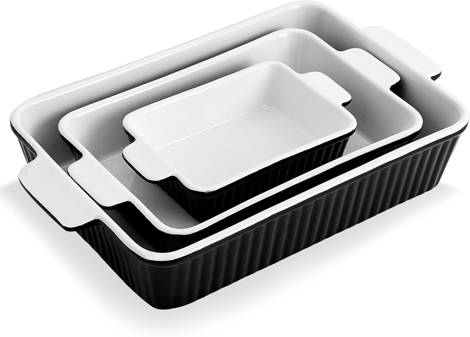 Ovenschalen set van 3, rechthoekig porselein met handvatten, 33x23,5 cm, 4000 ml, voor lasagne, cake & braadpan