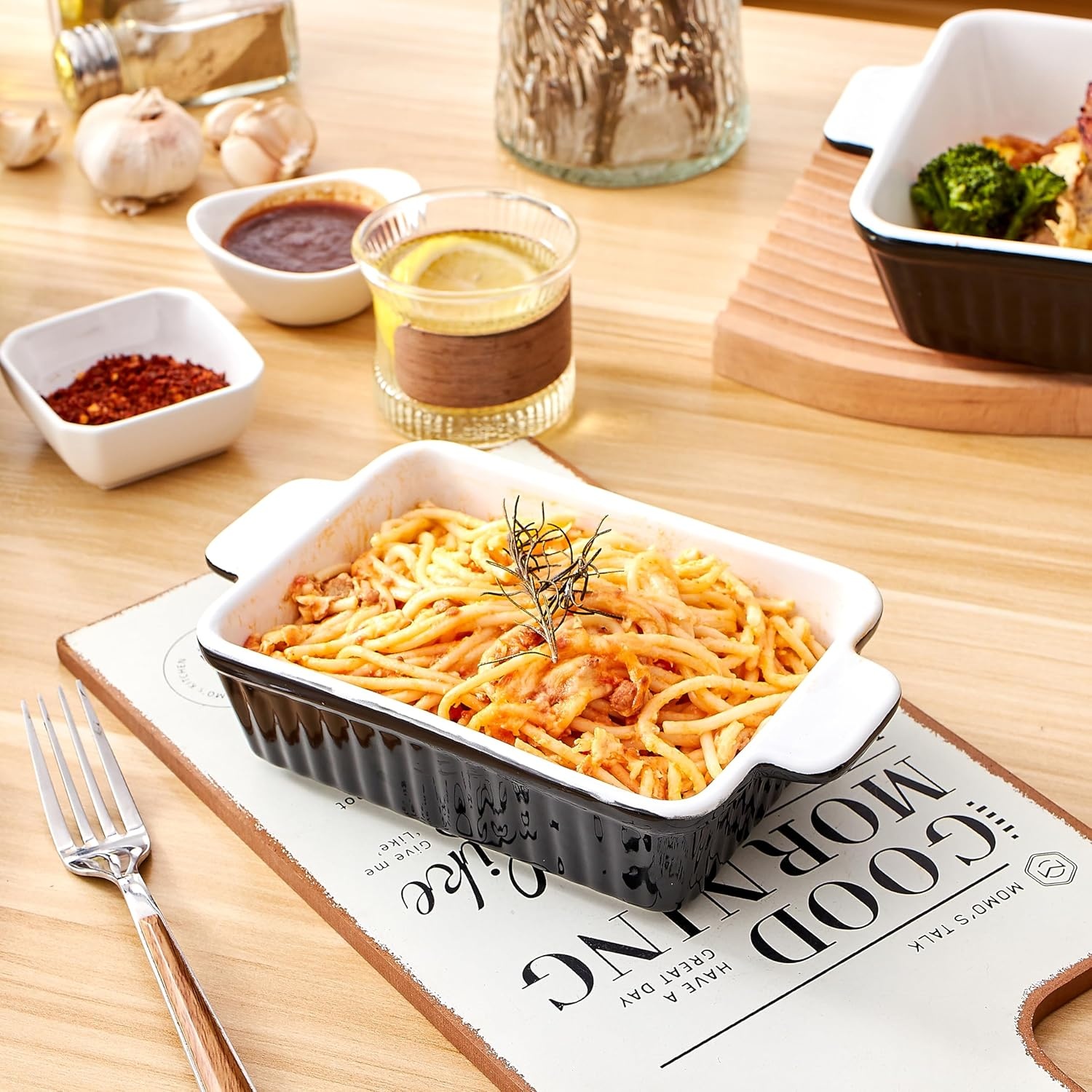 Ovenschalen set van 3, rechthoekig porselein met handvatten, 33x23,5 cm, 4000 ml, voor lasagne, cake & braadpan