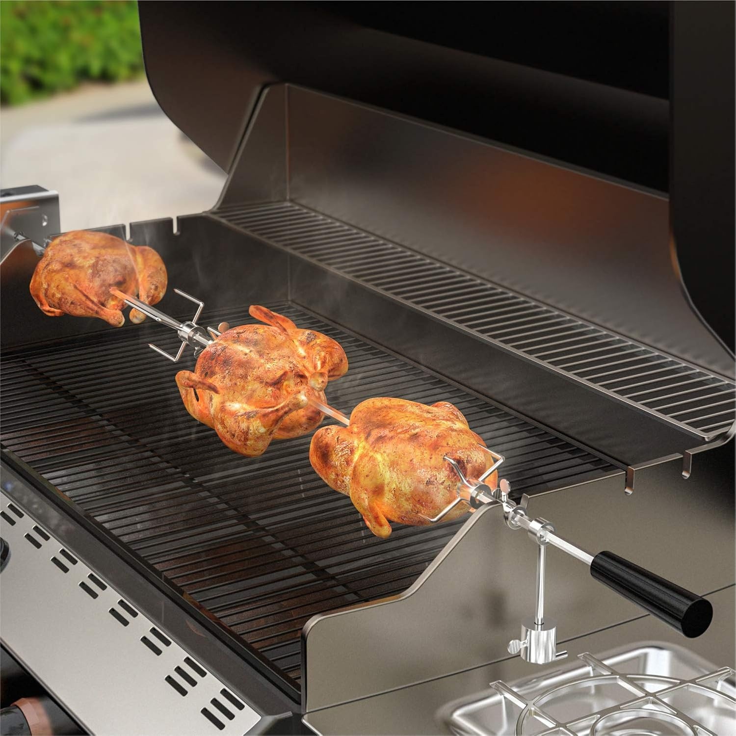 Draaispit set 120 cm universeel met 4 vleesvorken, elektrische RVS motor 220V-240V voor barbecue