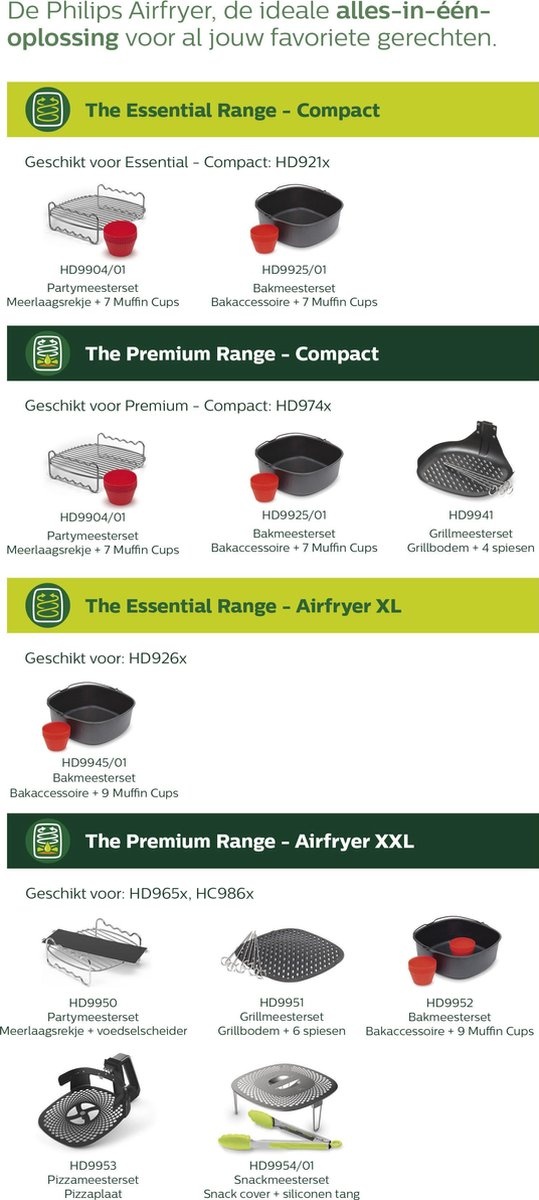 Airfryer XXL accessoireset partyset met dubbellaags accessoire en voedselscheider geschikt voor Philips Airfryer XXL