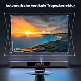 Beamer【Elektrische focus/auto trapeziumcorrectie】 WiFi Bluetooth draagbare mini-projector Full HD 1080p ondersteund, stofdichte led-beamer, 145° draaibare 50% zoom voor thuisbioscoop/outdoor mobiele