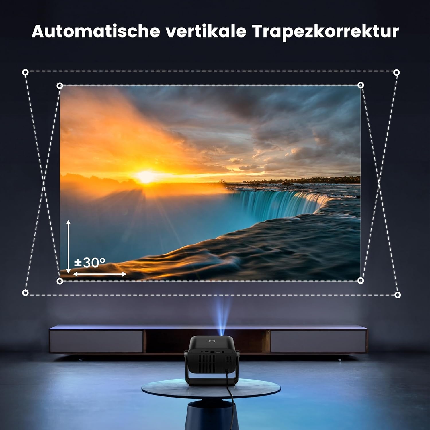 Beamer【Elektrische focus/auto trapeziumcorrectie】 WiFi Bluetooth draagbare mini-projector Full HD 1080p ondersteund, stofdichte led-beamer, 145° draaibare 50% zoom voor thuisbioscoop/outdoor mobiele