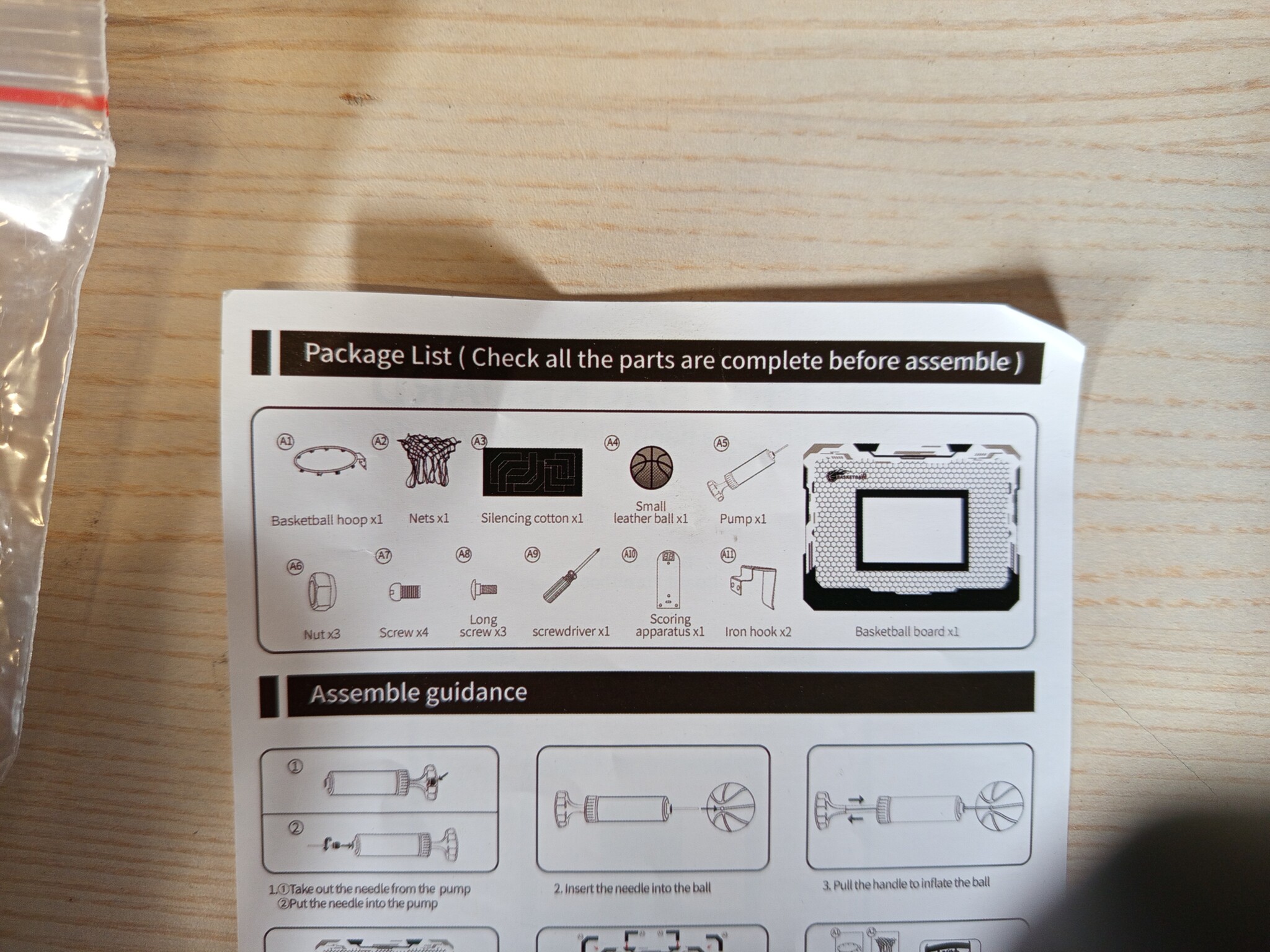 Mini basketbalkorf indoor voor kinderen & volwassenen, over de deur & wandmontage, metalen ring 23cm, bord 30x40cm, automatische puntenteller, incl. 4