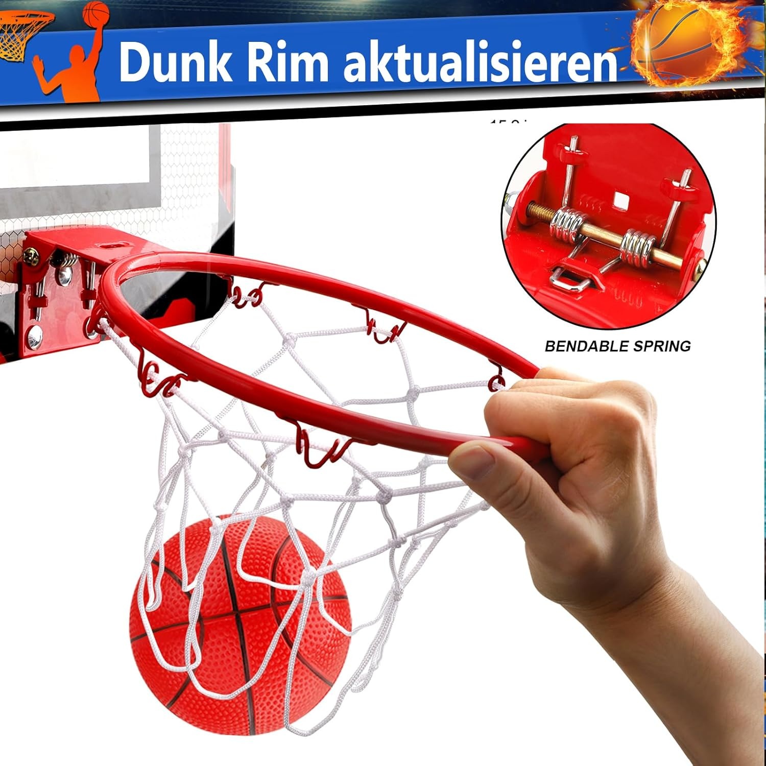 Mini basketbalkorf indoor voor kinderen & volwassenen, over de deur & wandmontage, metalen ring 23cm, bord 30x40cm, automatische puntenteller, incl. 4