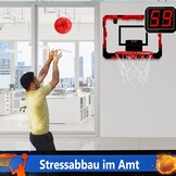 Mini basketbalkorf indoor voor kinderen & volwassenen, over de deur & wandmontage, metalen ring 23cm, bord 30x40cm, automatische puntenteller, incl. 4