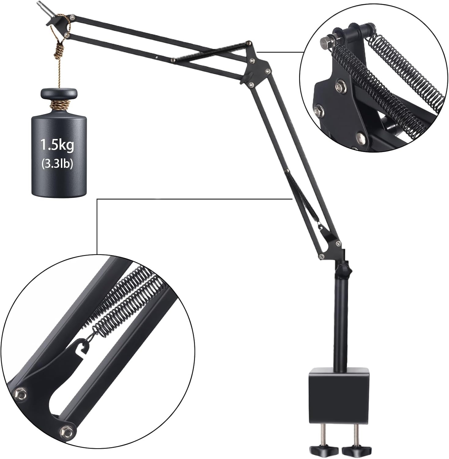 Microfoon Arm Standaard Verstelbaar met Bureauklem voor Blue Yeti HyperX QuadCast SoloCast Razer Seiren Mini Fifine K688, Stabiele Boom Arm met 5/8" 1