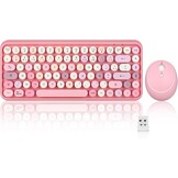 Draadloze mini toetsenbord en muis set retrostijl afgeronde toetsen pastelroze AZERTY
