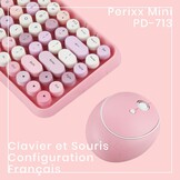 Draadloze mini toetsenbord en muis set retrostijl afgeronde toetsen pastelroze AZERTY