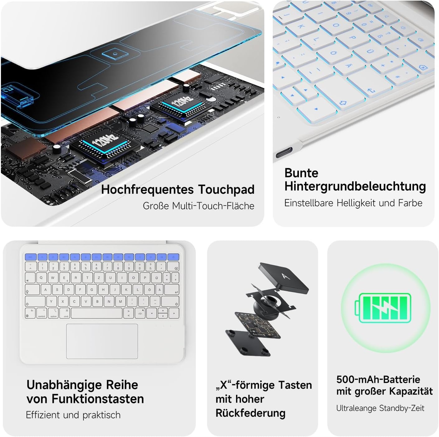 iPad 10e Generatie Hoes met Toetsenbord, Draaibaar, Afneembaar, Multi-touch Trackpad, 7 Kleuren Achtergrondverlichting, Penhouder, Volledige Beschermi