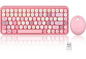 Pastelroze AZERTY Toetsenbord & Muis Set (73% Korting) | Retro Stijl