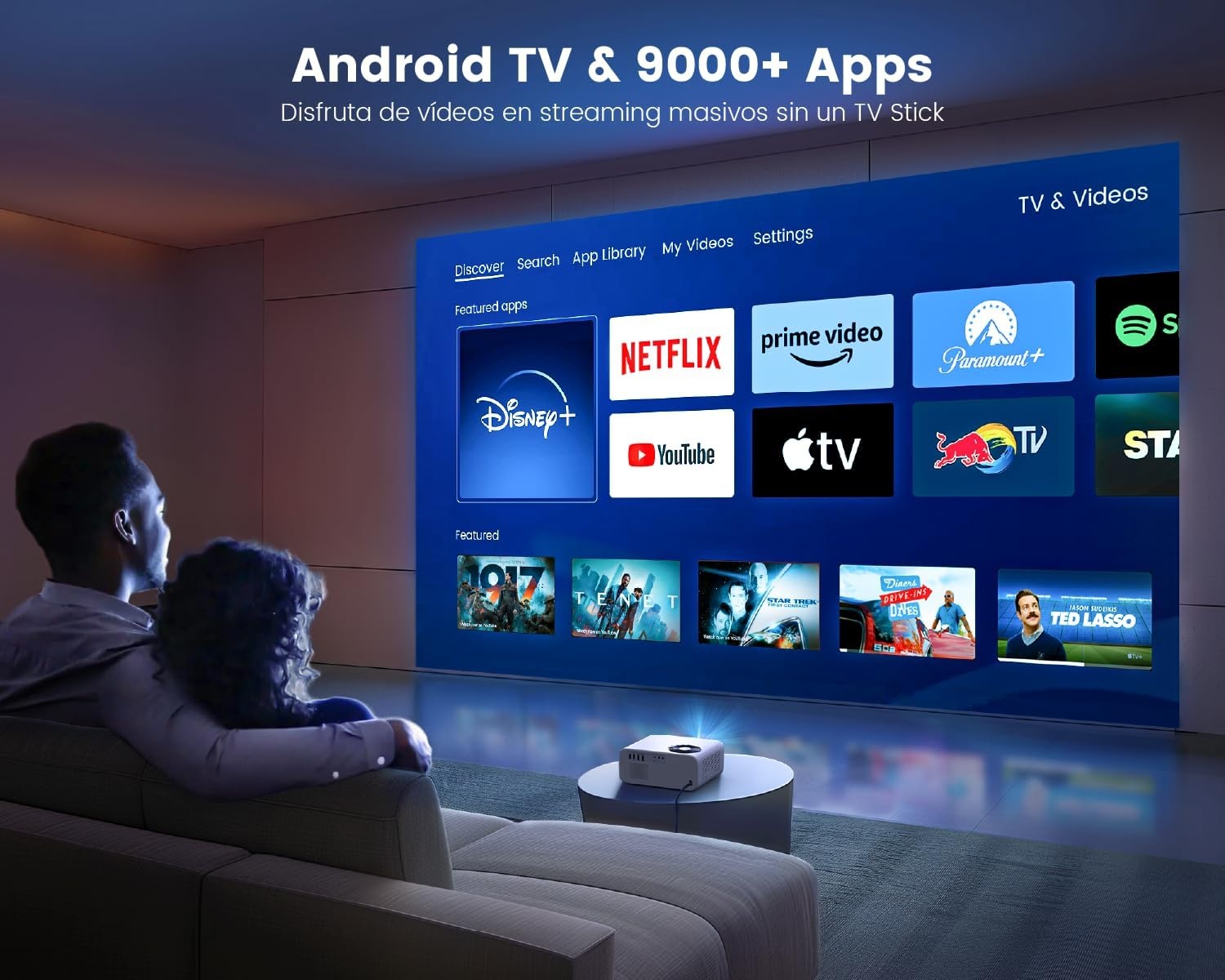 WiMiUS 4K Projector met Android TV, WiFi Bluetooth, Auto Keystone en Elektrische Focus