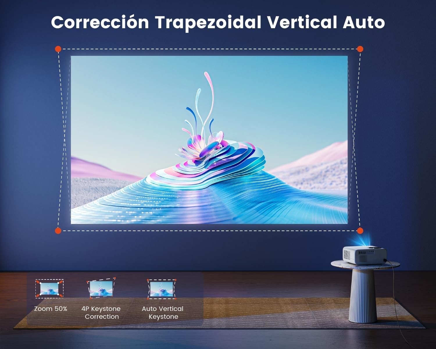 WiMiUS 4K Projector met Android TV, WiFi Bluetooth, Auto Keystone en Elektrische Focus