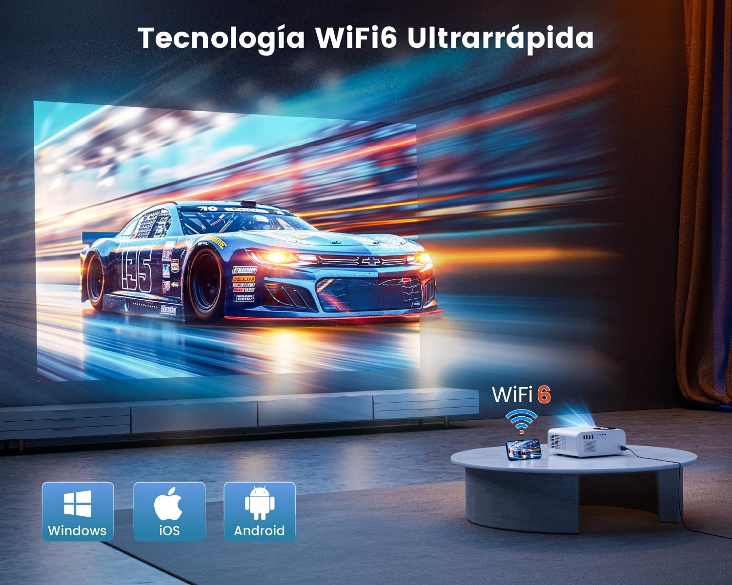 WiMiUS 4K Projector met Android TV, WiFi Bluetooth, Auto Keystone en Elektrische Focus
