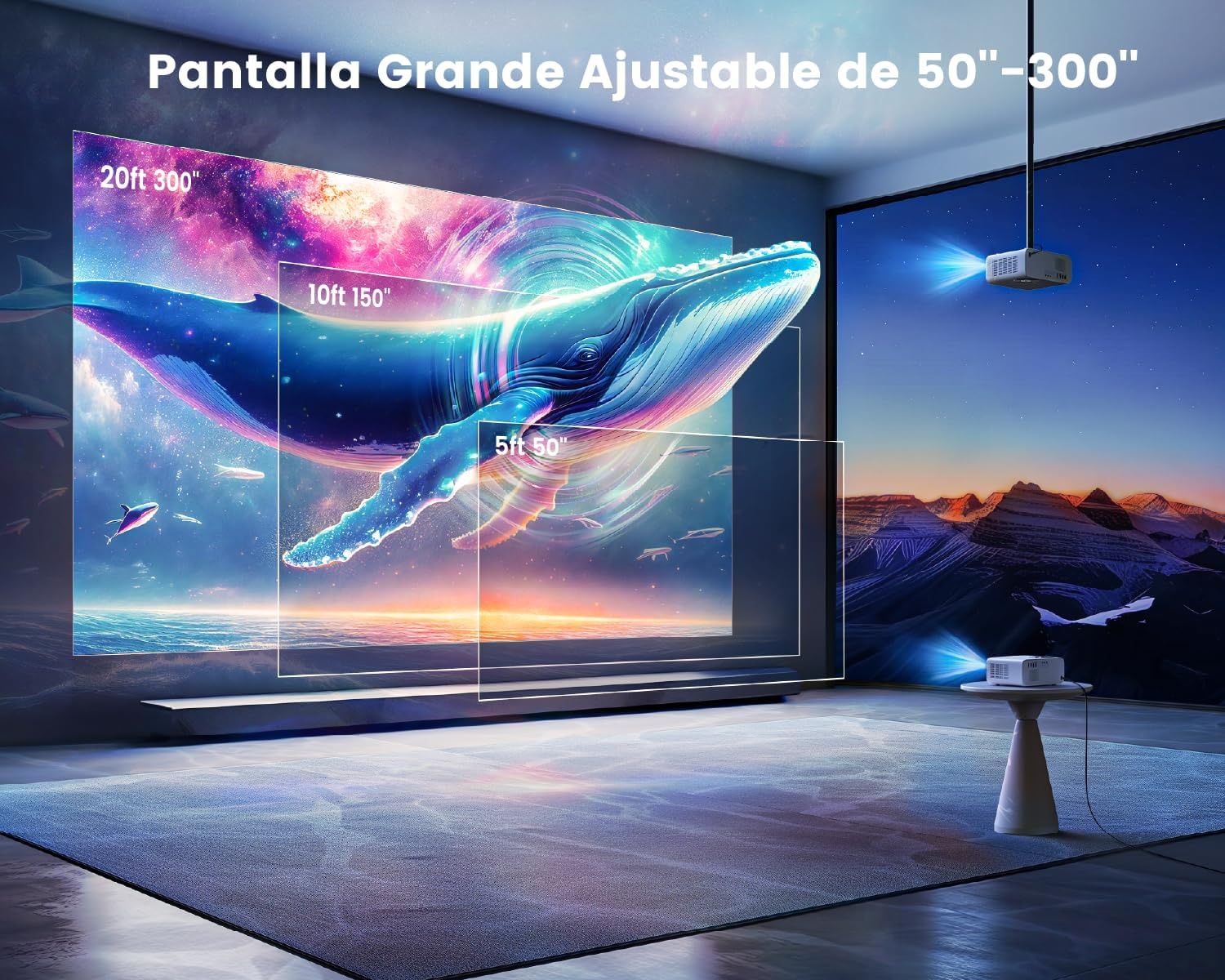 WiMiUS 4K Projector met Android TV, WiFi Bluetooth, Auto Keystone en Elektrische Focus