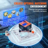 VEVOR Automatische broedmachine voor broedeieren, broedeieren, 48 eieren, temperatuur- en vochtigheidsregeling, transparant, ABS-deksel voor uitbraak, kippeneieren, eend, kwartel