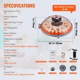 VEVOR Automatische broedmachine voor broedeieren, broedeieren, 48 eieren, temperatuur- en vochtigheidsregeling, transparant, ABS-deksel voor uitbraak, kippeneieren, eend, kwartel