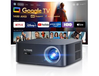 【1200 ANSI/Google TV】 Smart-projector 4K, WiFi6, Bluetooth 5.2, Full HD, native 1080P-projector met officiële Netflix, autofocus/keystone en zoom, spraakbesturing voor mobiele telefoon/pc/HDMI/USB