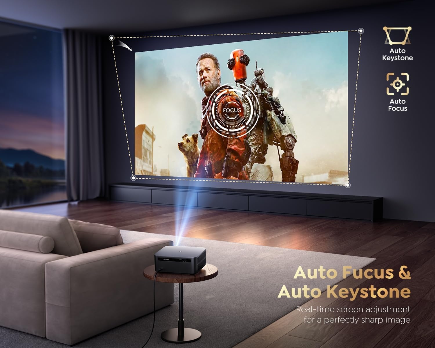 【1200 ANSI/Google TV】 Smart-projector 4K, WiFi6, Bluetooth 5.2, Full HD, native 1080P-projector met officiële Netflix, autofocus/keystone en zoom, spraakbesturing voor mobiele telefoon/pc/HDMI/USB