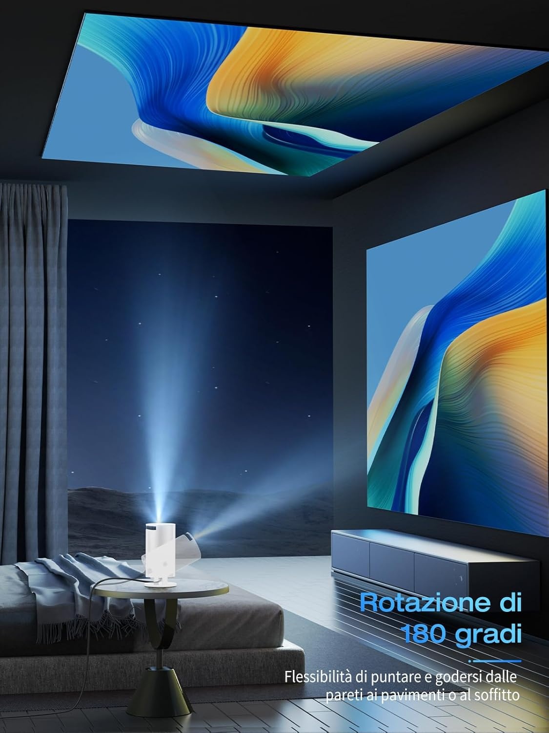 Mini Projector Draagbaar met Android 11, 1080P HD, 20000 Lux, 4K Ondersteuning en 180° Rotatie