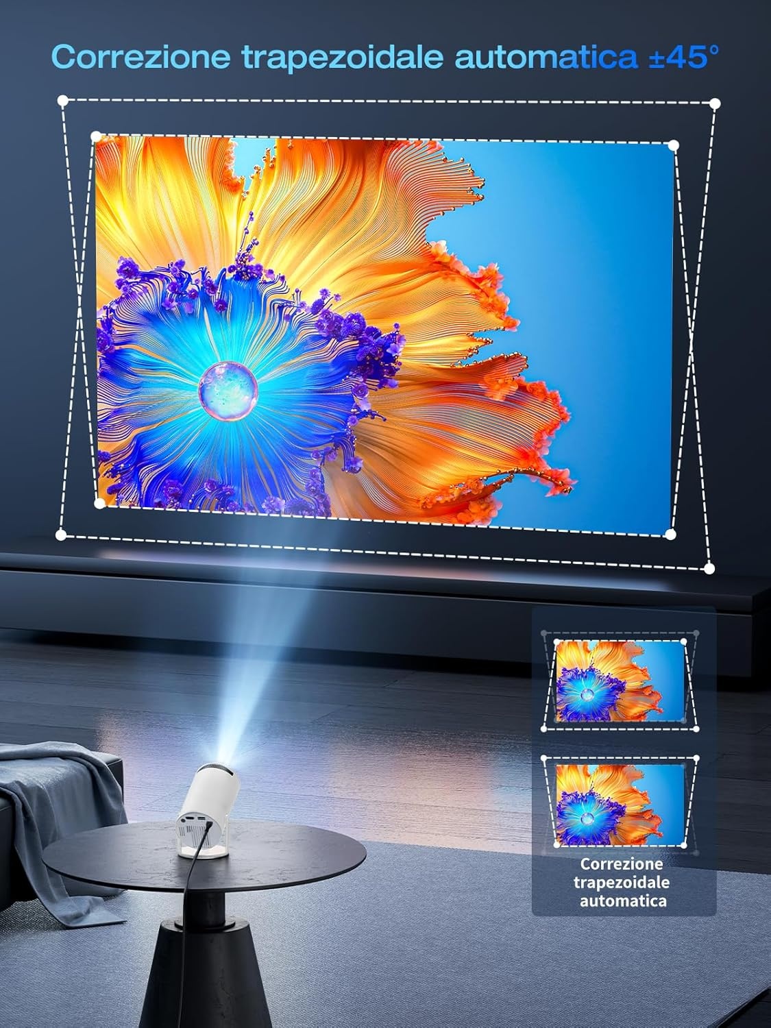 Mini Projector Draagbaar met Android 11, 1080P HD, 20000 Lux, 4K Ondersteuning en 180° Rotatie