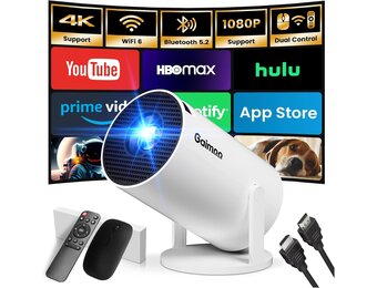 Gaimoo Mini Projector Wit - 4K FHD 1080P, 180° Draaibaar, WiFi 6 & Bluetooth 5.2