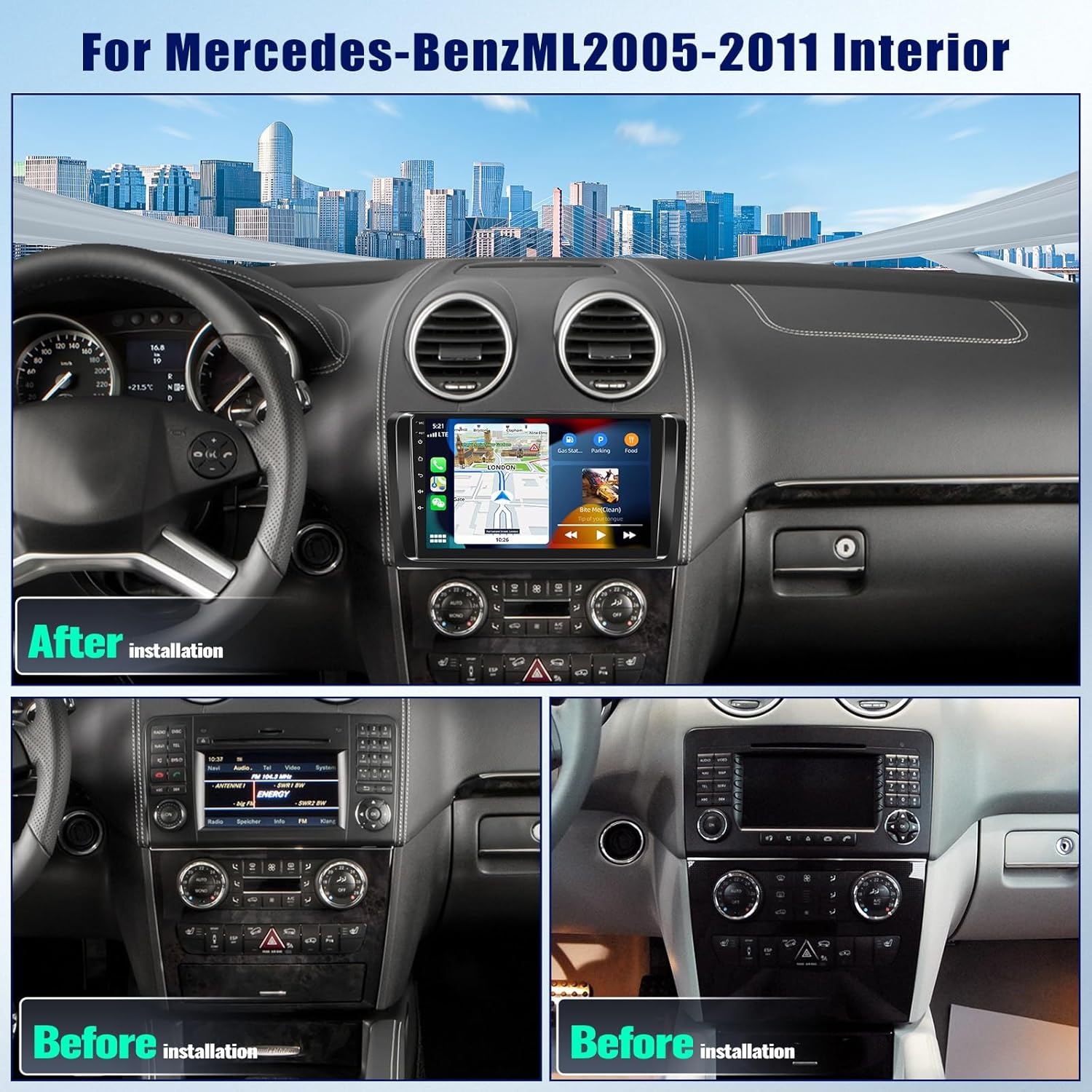 Autoradio Android 13 met Wireless Carplay & Android Auto, 9 inch scherm, 2GB RAM, 64GB opslag voor Mercedes-Benz ML GL W164 X164 (2005-2011)