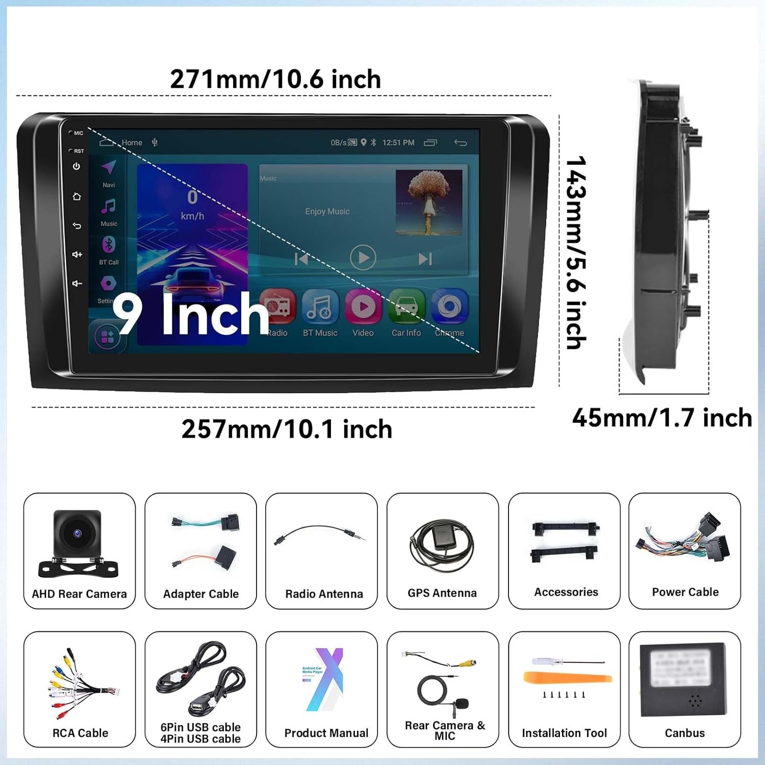 Autoradio Android 13 met Wireless Carplay & Android Auto, 9 inch scherm, 2GB RAM, 64GB opslag voor Mercedes-Benz ML GL W164 X164 (2005-2011)