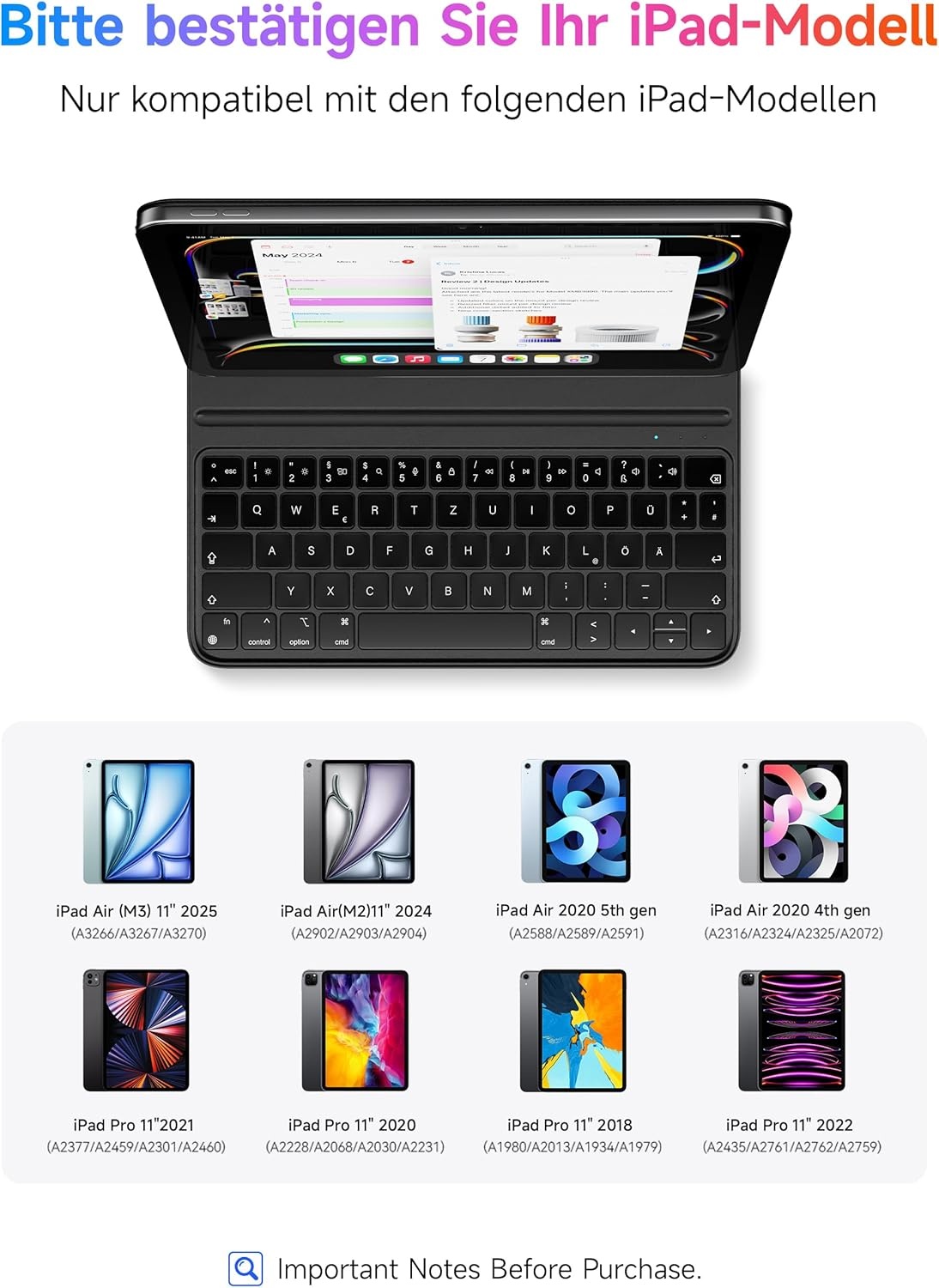 Zwarte QWERTZ Toetsenbordhoes iPad Air 5 / Pro 11" - 60% Korting
