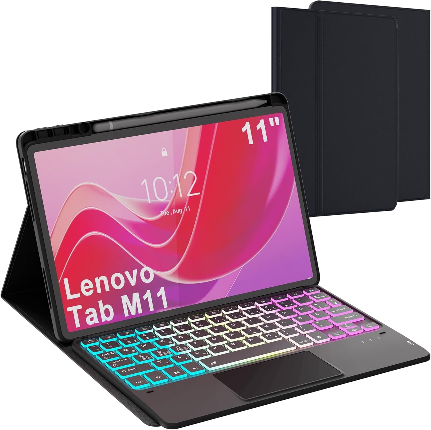 Toetsenbord Hoes Verlicht met Trackpad & Penhouder, QWERTZ Duits, 7 Kleuren voor Lenovo Tab M11 2024 (11 Inch)