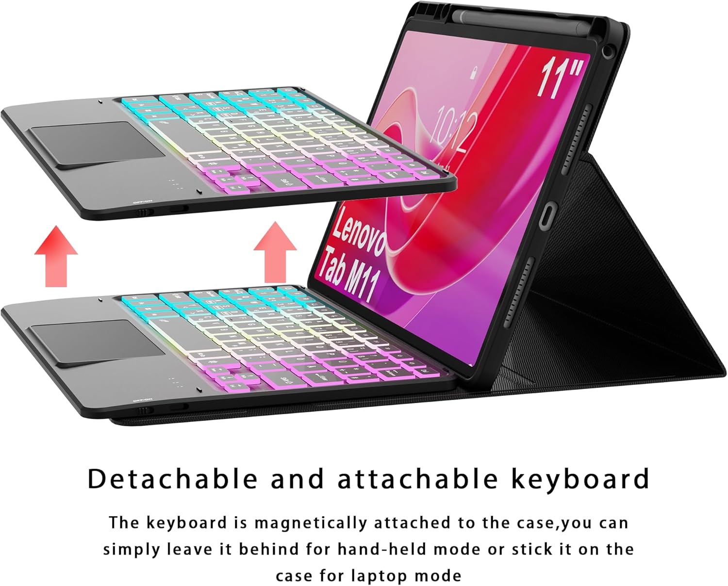 Toetsenbord Hoes Verlicht met Trackpad & Penhouder, QWERTZ Duits, 7 Kleuren voor Lenovo Tab M11 2024 (11 Inch)