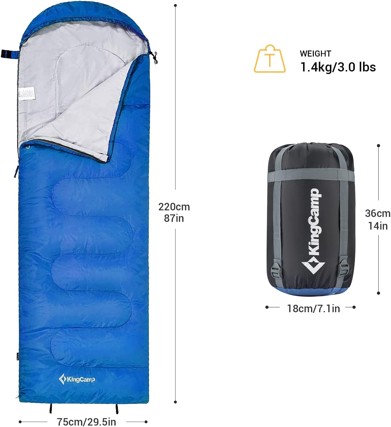 Rechthoekige Slaapzak 2-persoons Koppelbaar Flanel Extra Breed 3 Seizoenen 5-25 °C Lichtgewicht Waterdicht