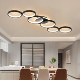 Plafondlamp LED Dimbaar Zwart 6-Rings Rond met Afstandsbediening & APP, Geheugenfunctie, L113cm, Woonkamer Slaapkamer