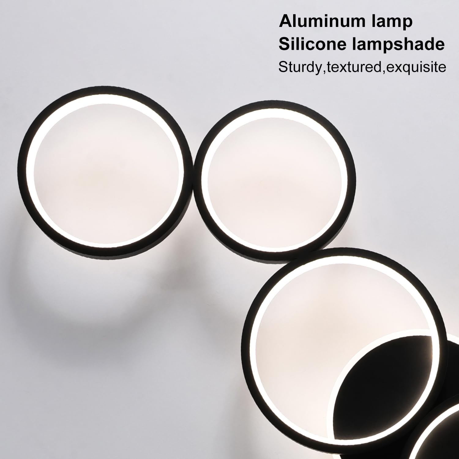 Plafondlamp LED Dimbaar Zwart 6-Rings Rond met Afstandsbediening & APP, Geheugenfunctie, L113cm, Woonkamer Slaapkamer