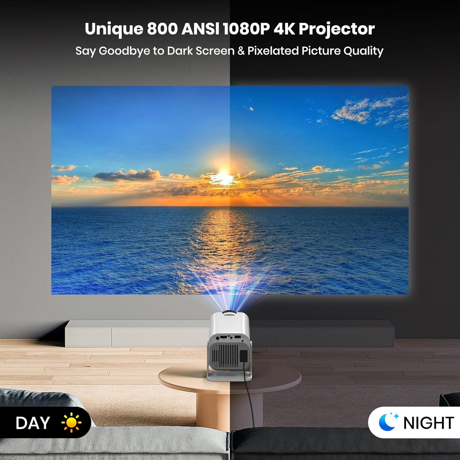 Compacte 4K Mini Projector met Wi-Fi en Bluetooth - Beige