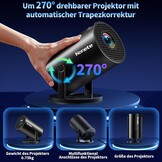 Mini-beamer, 4K-projector, Full HD 1080P met wifi 6 en Bluetooth 5.2, Android draagbare projector, 270 graden draaibaar, met automatische trapeziumcorrectie voor pc/HDMI/USB, met muis en