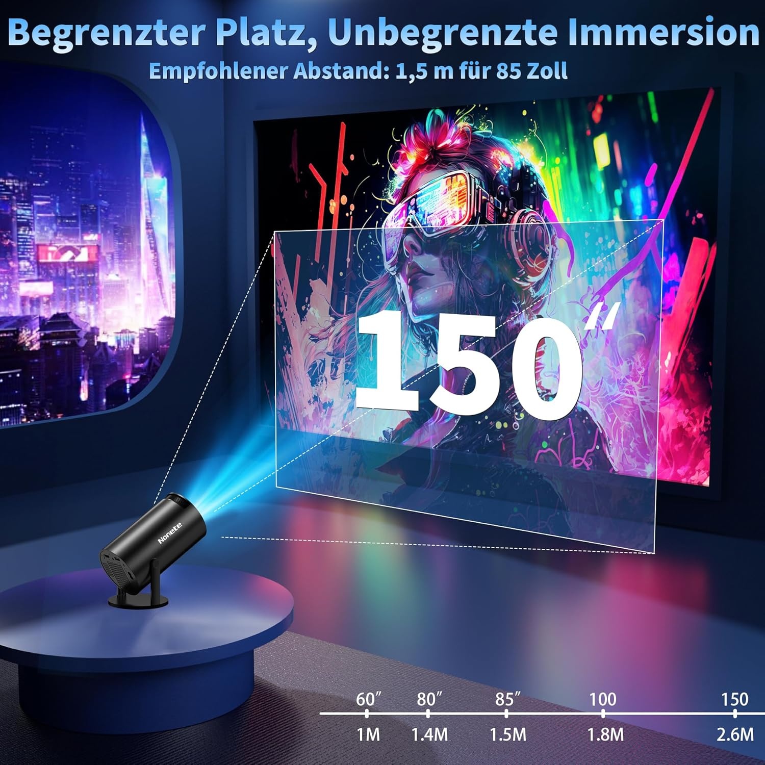 Mini-beamer, 4K-projector, Full HD 1080P met wifi 6 en Bluetooth 5.2, Android draagbare projector, 270 graden draaibaar, met automatische trapeziumcorrectie voor pc/HDMI/USB, met muis en