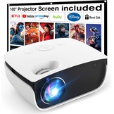 Mini-beamer, 7500 lumen, mini-projector, ondersteunt 1080p Full HD [projectiescherm inbegrepen], draagbare retroprojector, compatibel met iOS/PS5/Android/tv-stick enz., USB