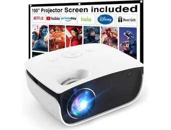 Mini-beamer, 7500 lumen, mini-projector, ondersteunt 1080p Full HD [projectiescherm inbegrepen], draagbare retroprojector, compatibel met iOS/PS5/Android/tv-stick enz., USB
