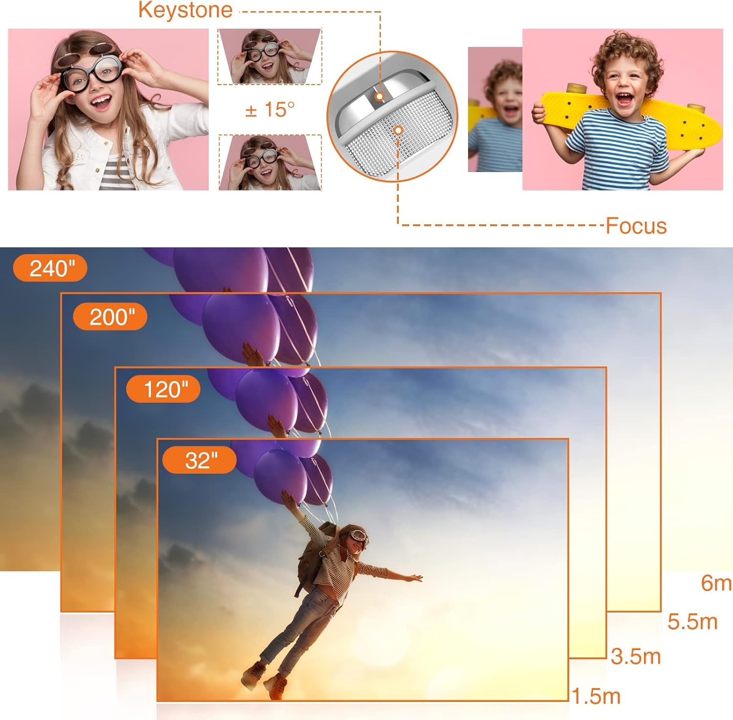 Mini-beamer, 7500 lumen, mini-projector, ondersteunt 1080p Full HD [projectiescherm inbegrepen], draagbare retroprojector, compatibel met iOS/PS5/Android/tv-stick enz., USB