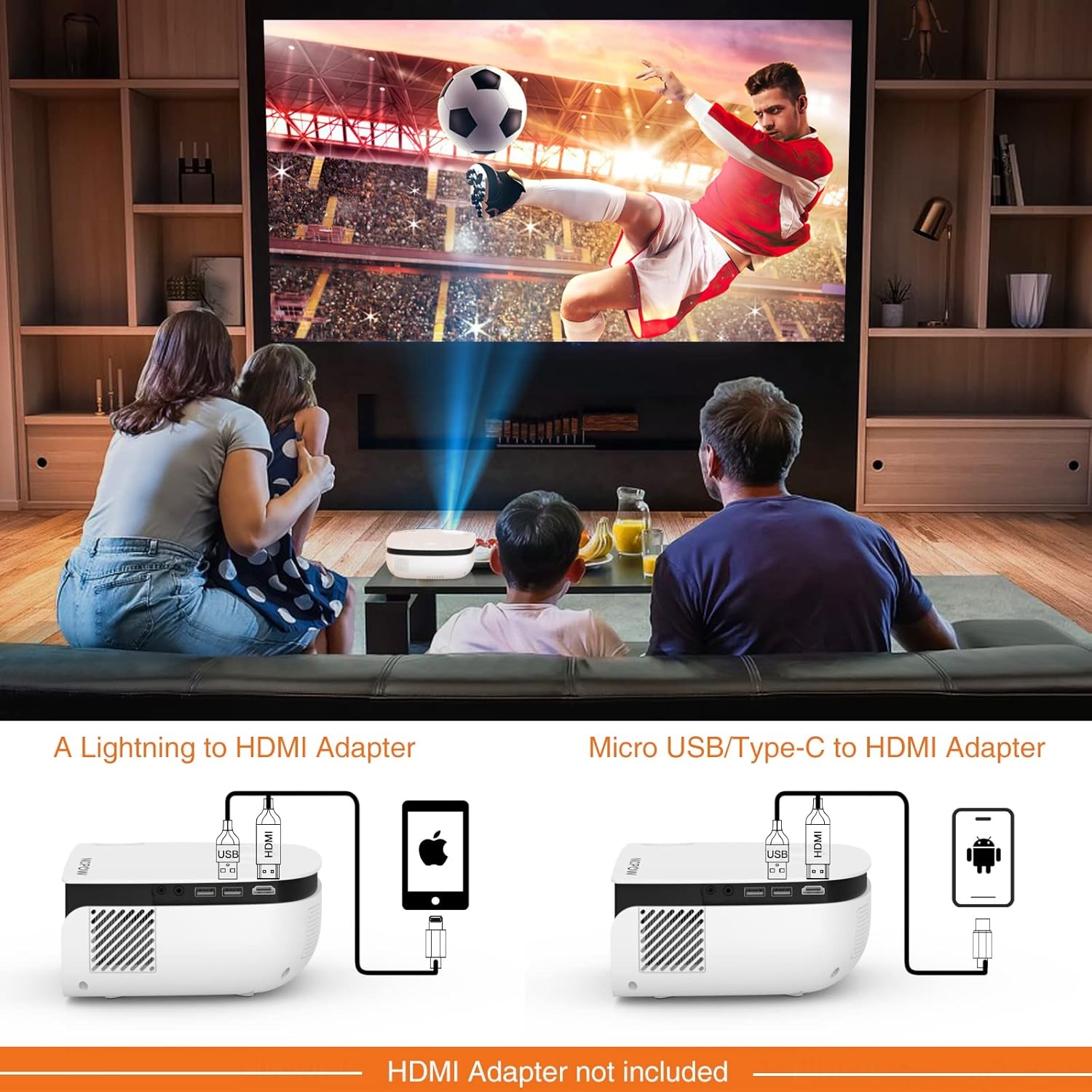 Mini-beamer, 7500 lumen, mini-projector, ondersteunt 1080p Full HD [projectiescherm inbegrepen], draagbare retroprojector, compatibel met iOS/PS5/Android/tv-stick enz., USB