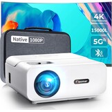 Beamer, Full HD 1080P Native 15.000 lumen 5G WiFi Bluetooth beamer, 4K ondersteund, mini-led-beamer, thuisbioscoop, 300 inch display, compatibel met iOS/Android/tv-stick/laptop/PS5 (tas inbegrepen)