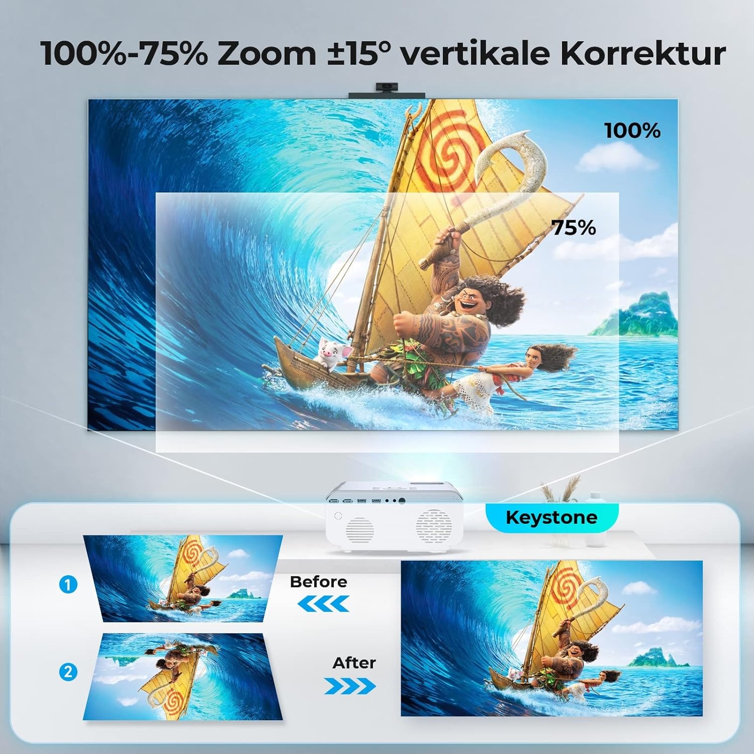 Beamer, Full HD 1080P Native 15.000 lumen 5G WiFi Bluetooth beamer, 4K ondersteund, mini-led-beamer, thuisbioscoop, 300 inch display, compatibel met iOS/Android/tv-stick/laptop/PS5 (tas inbegrepen)