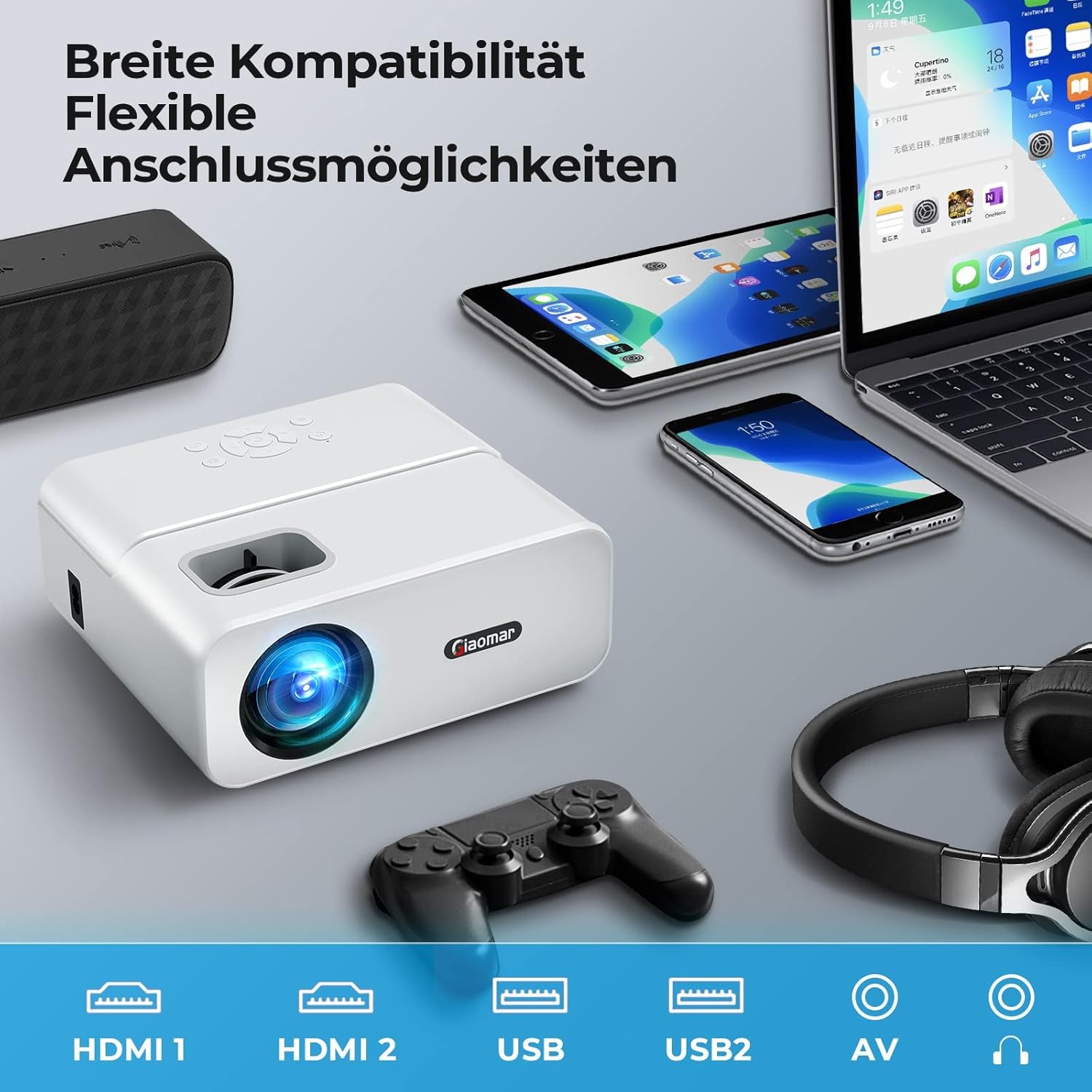 Beamer, Full HD 1080P Native 15.000 lumen 5G WiFi Bluetooth beamer, 4K ondersteund, mini-led-beamer, thuisbioscoop, 300 inch display, compatibel met iOS/Android/tv-stick/laptop/PS5 (tas inbegrepen)