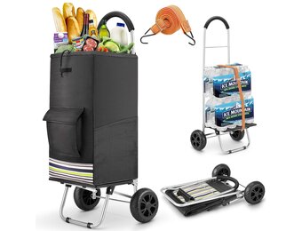 Opvouwbare boodschappentrolley 75L, 2-in-1 met RVS frame en waterdichte tas - Zwart
