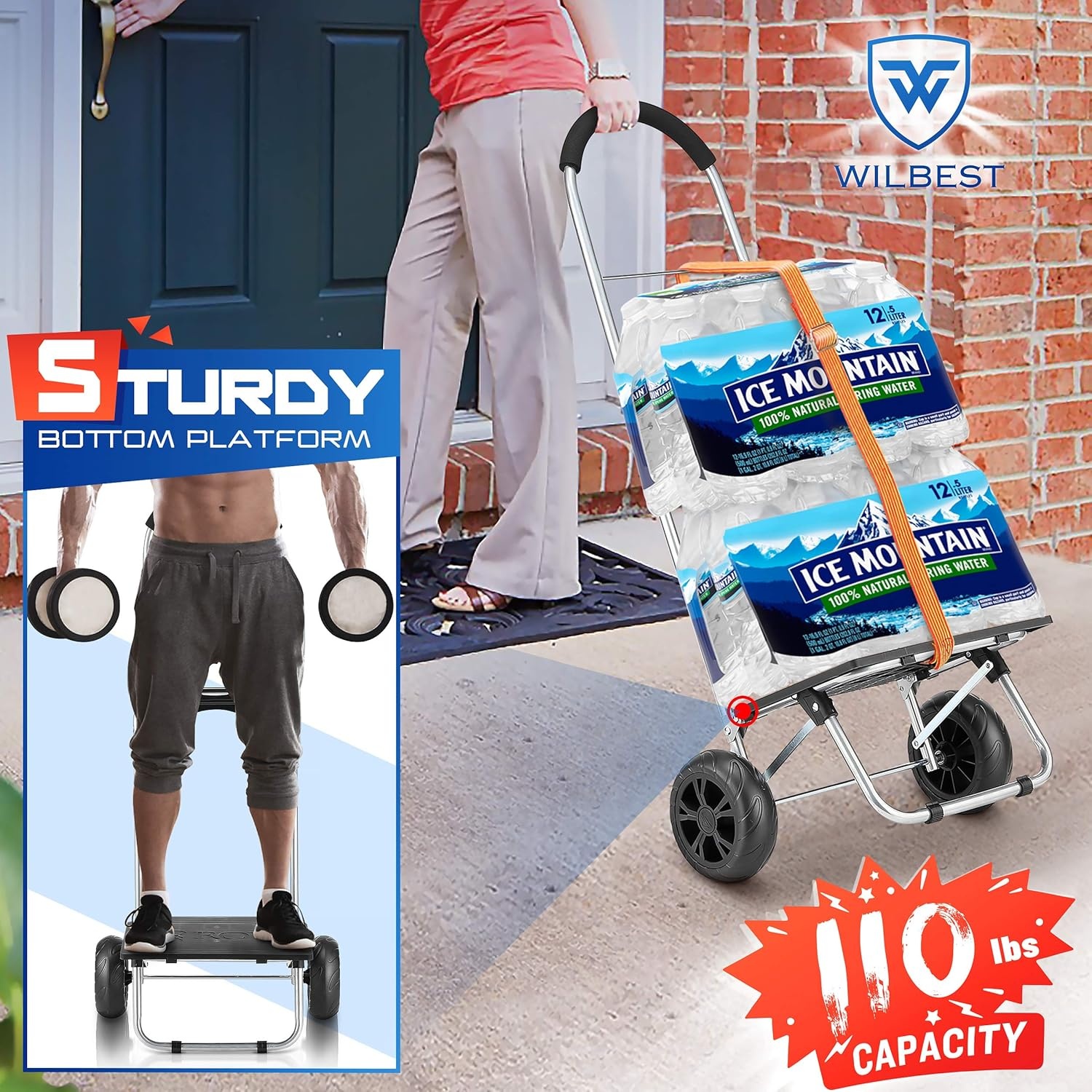 Opvouwbare boodschappentrolley 75L, 2-in-1 met RVS frame en waterdichte tas - Zwart