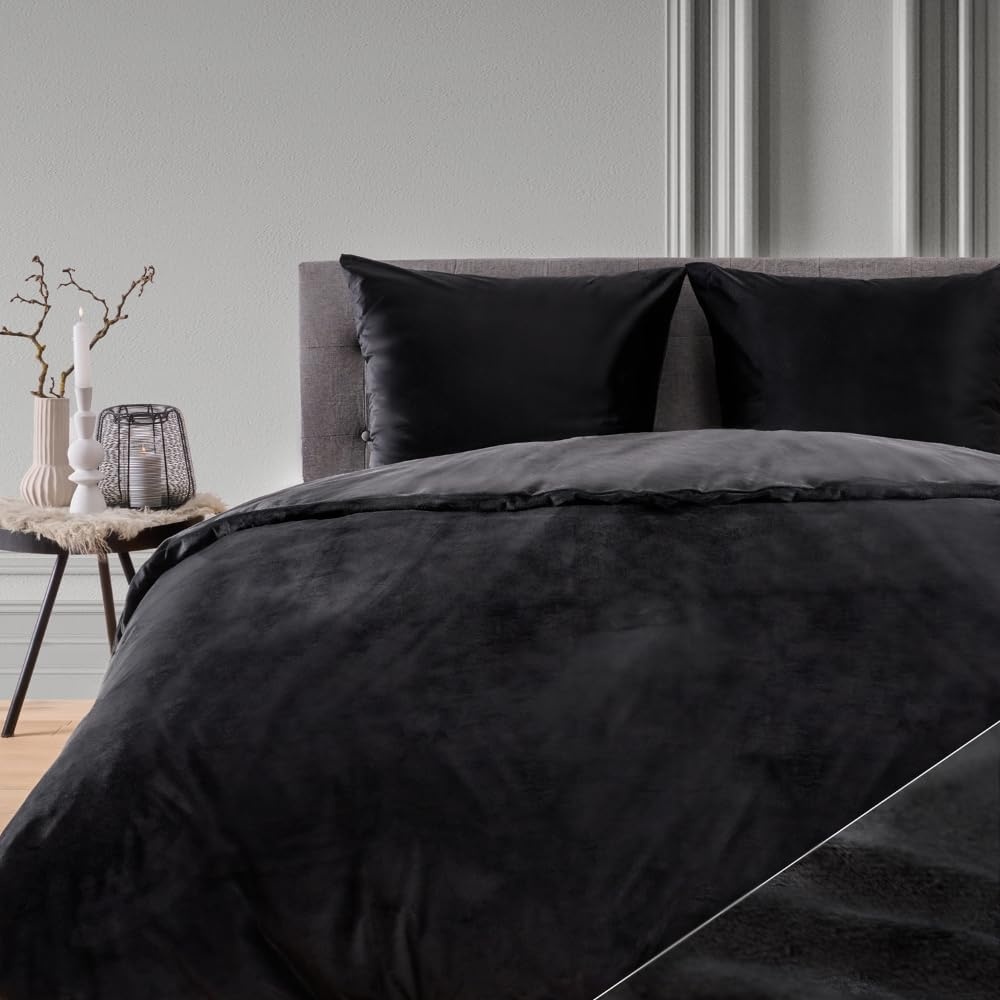 Dekbedovertrekset Microvezel Teddy-Fleece 155x220 cm, zacht & warm, met 2 kussenslopen 80x80 cm, Oeko-Tex gecertificeerd